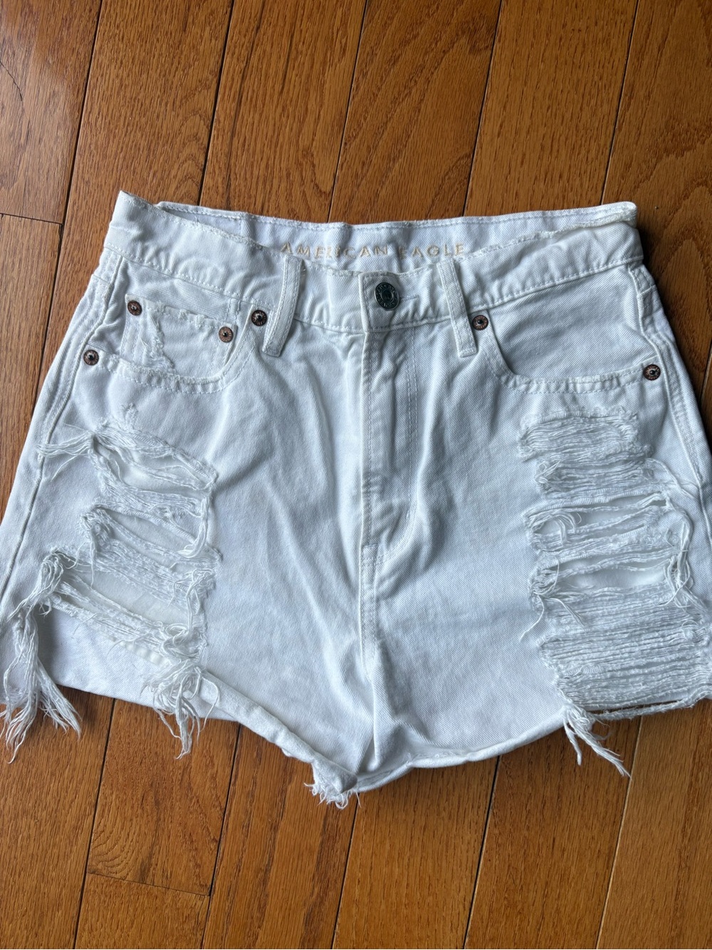 American Eagle Outfitters White Distressed High-Rise Denim Shorts